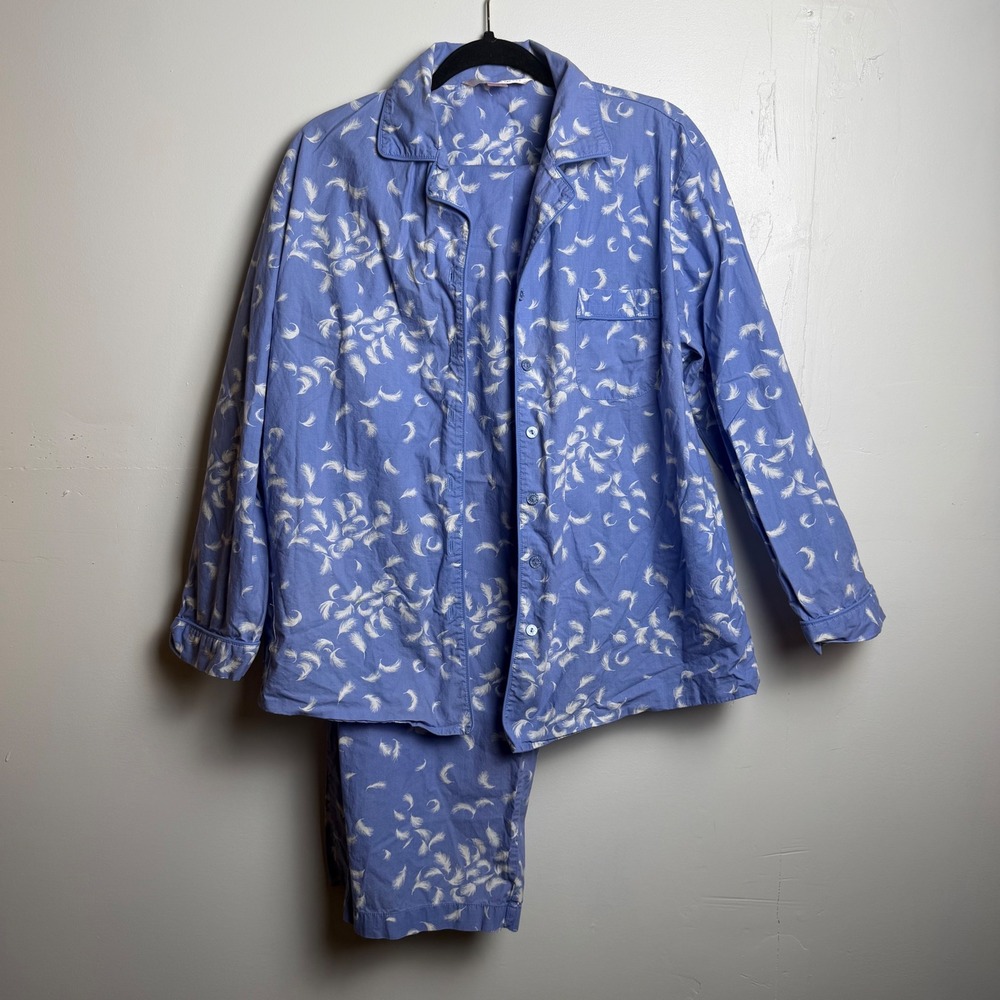 Victoria's Secret Blue w Down Feathers  Long Sleeve Top and Bottom Pajamas Sz M